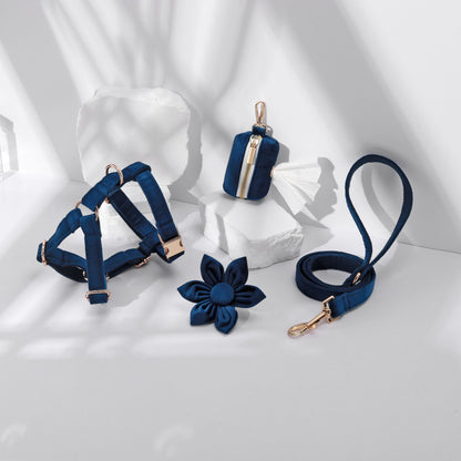 Velvet Dog Harness Set Navy Blue