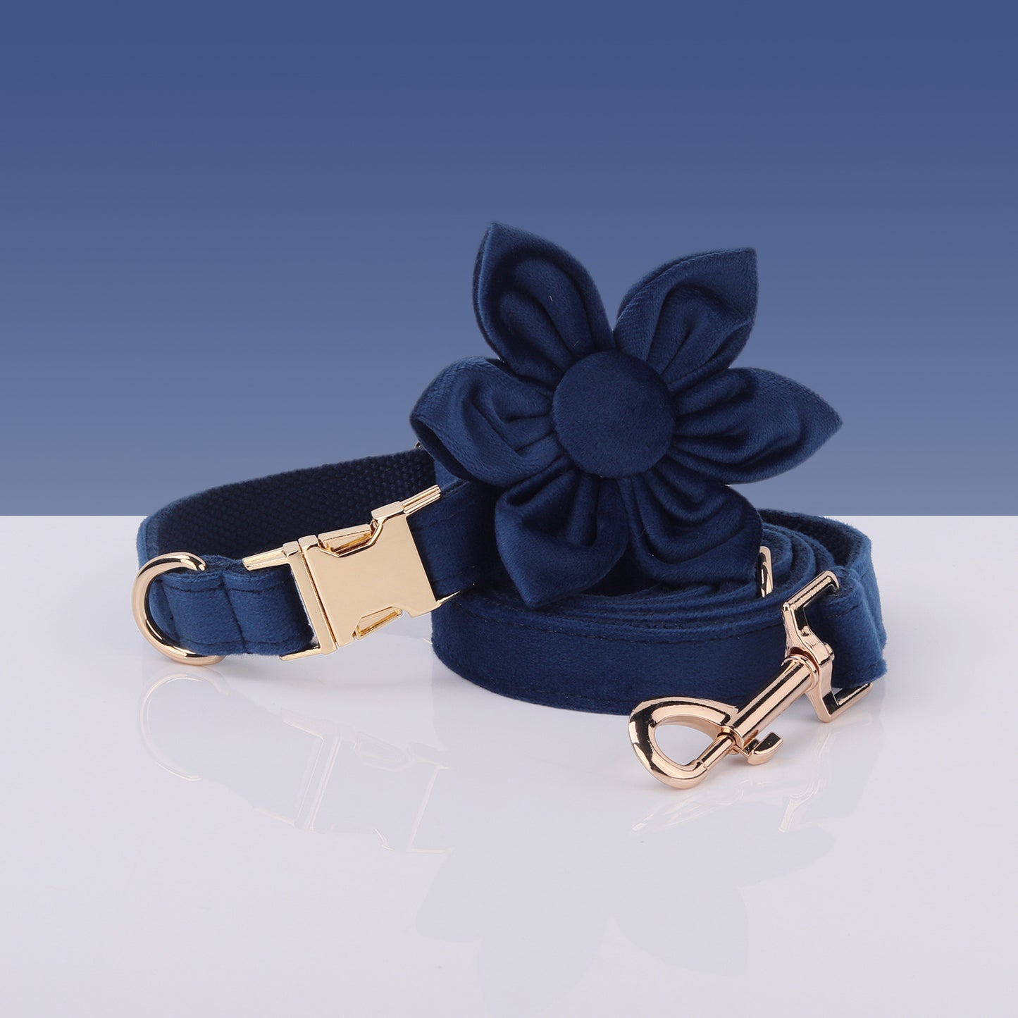 Velvet Dog Harness Set Navy Blue