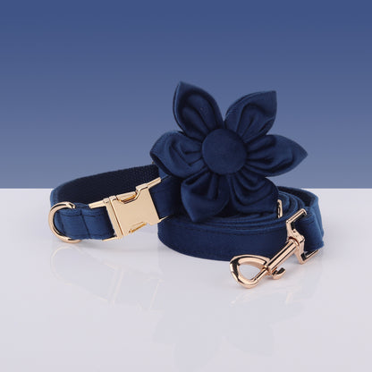 Velvet Dog Harness Set Navy Blue