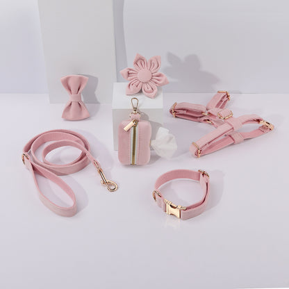 Velvet Dog Harness Set Light Pink