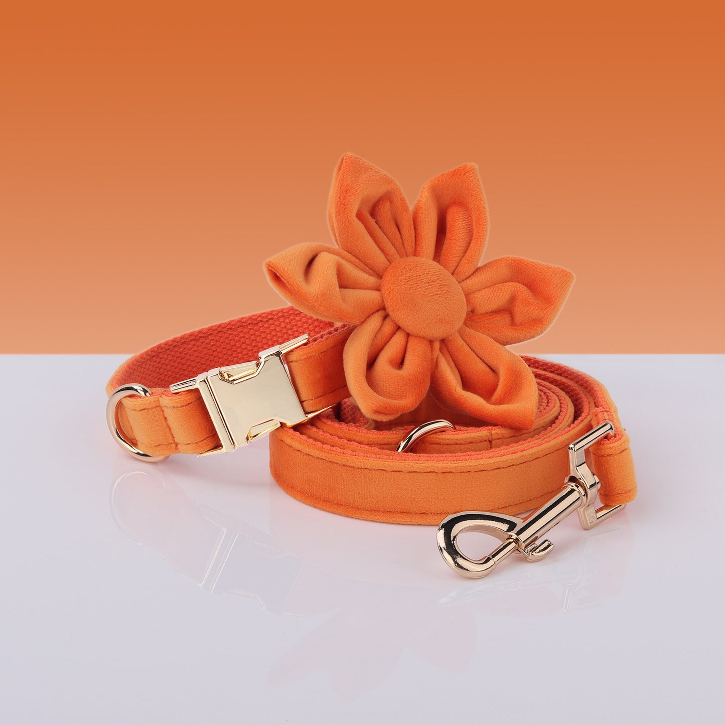 Velvet Dog Harness Set Orange