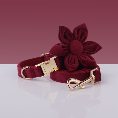 Velvet Dog Harness Set Wine Red