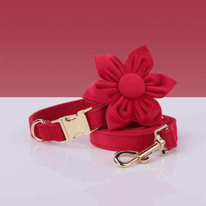 Velvet Dog Harness Set Royal Red