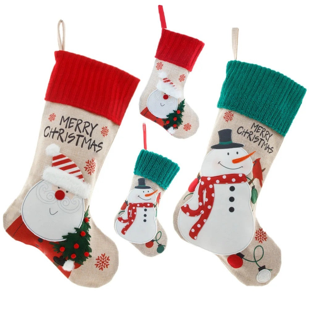 Personalized Christmas Stocking Santa and Snowman