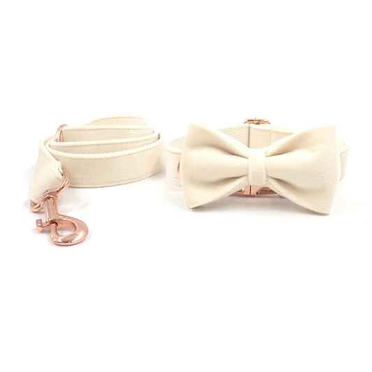 Cream Velvet Dog Collar Set